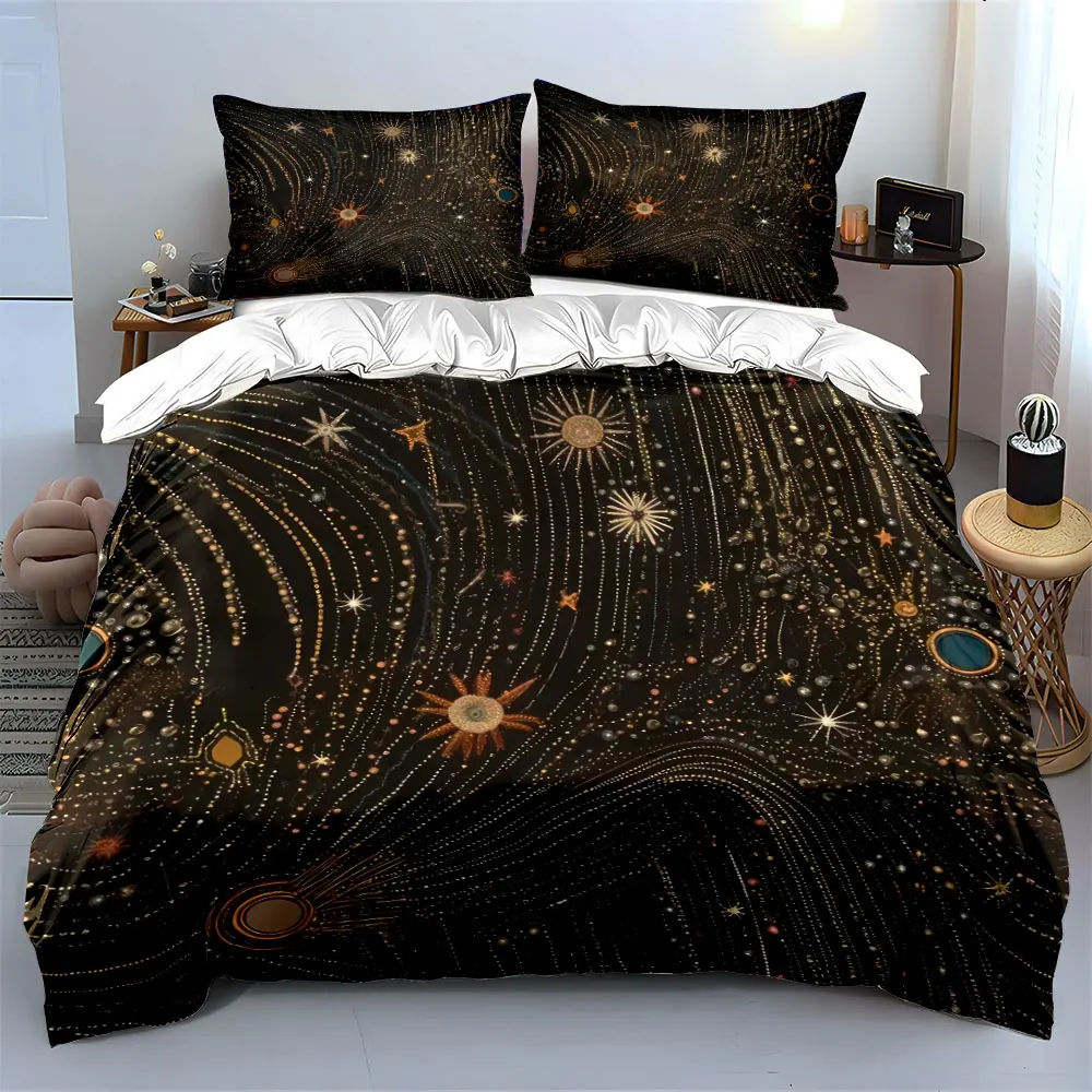 

"Cosmic Starry Night Decor Set" Bedding Set with 1 Duvet Cover 2 Pillowcases Single Double King Queen, Gift