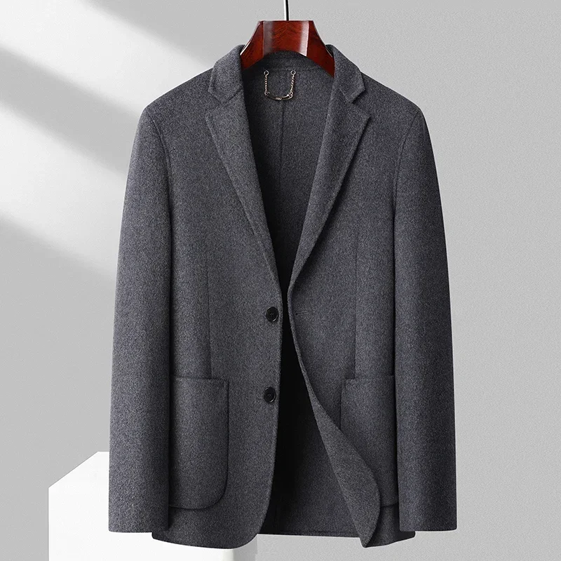 

England Style Men Cashmere Wool Blended Blazers Black Camel Dark Grey Notched Collar Sheep Wool Suit Jacket Male Outfits Winter