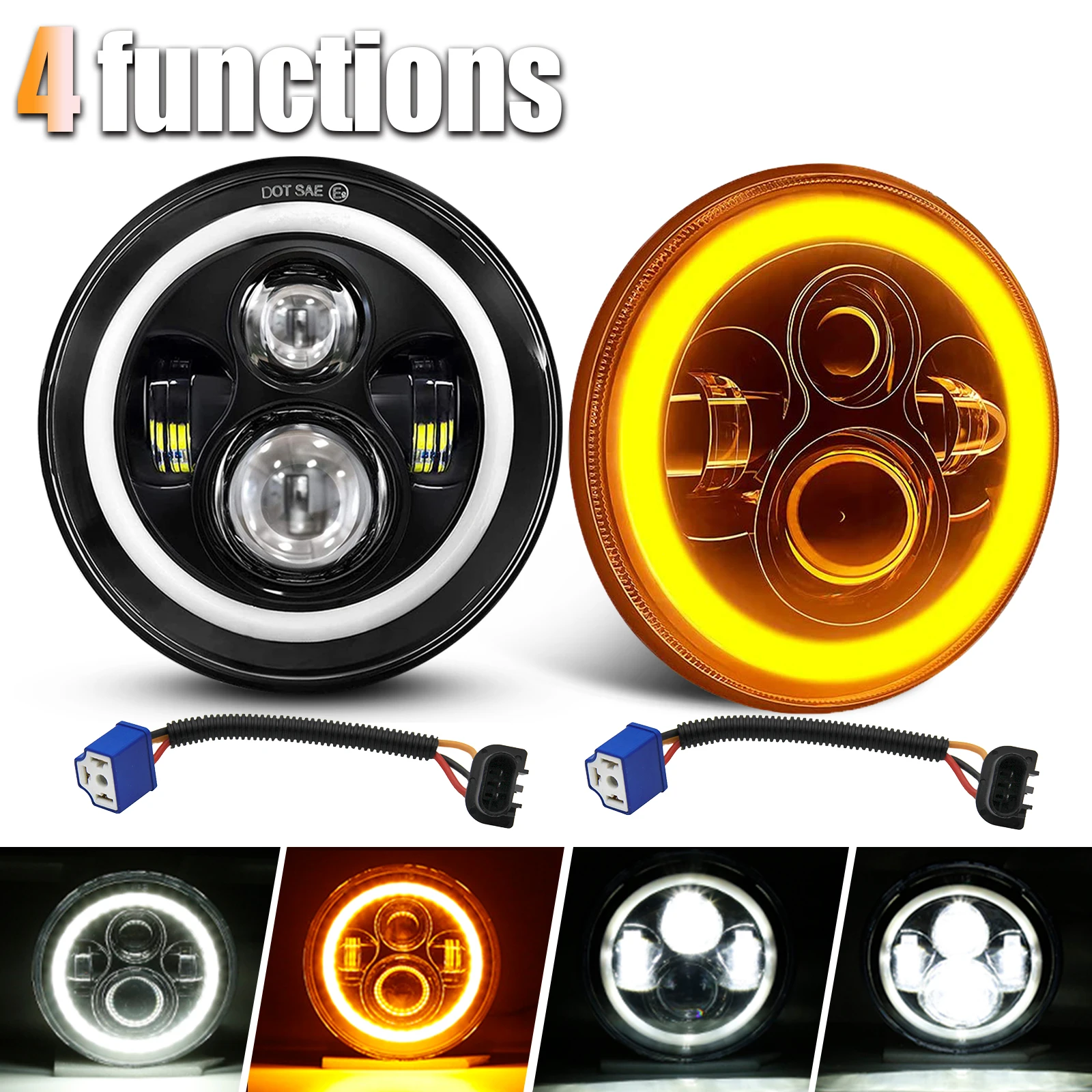 

CO LIGHT 7 Inch LED Headlight H4 Hi-Lo With Halo Amber Angel Eyes DRL 12V 24V For Lada 4x4 urban Niva Offroad UAZ