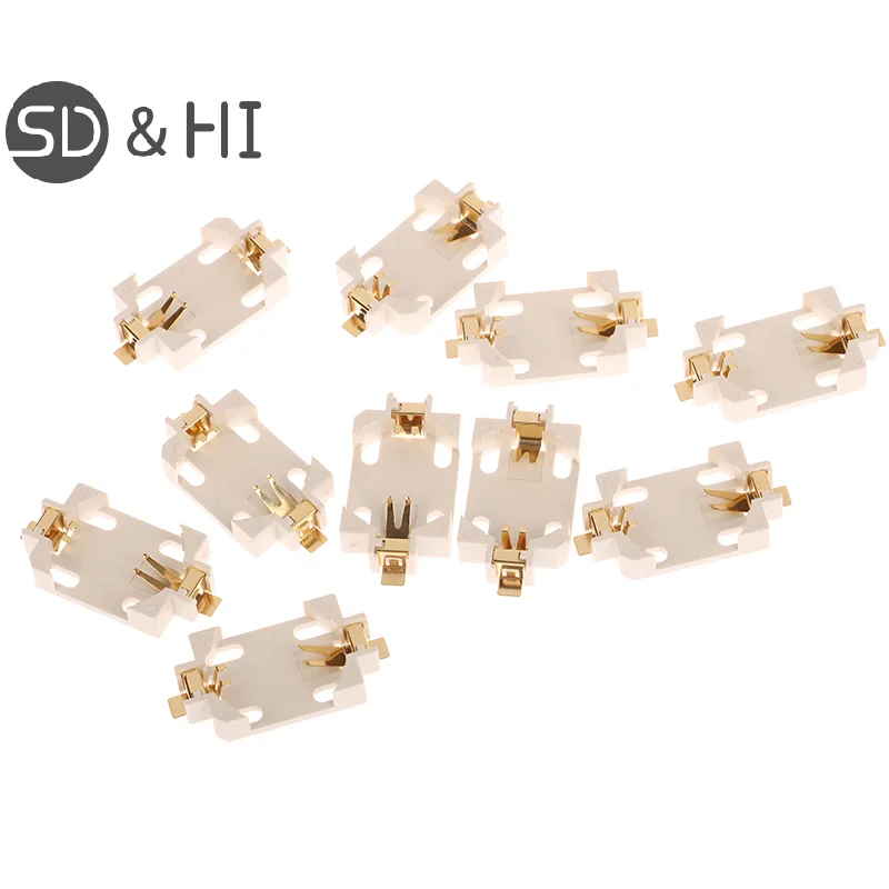 10Pcs DIY Accessories White Housing Gold-Plated Button Battery Holder For CR2032 SMD Socket Cases