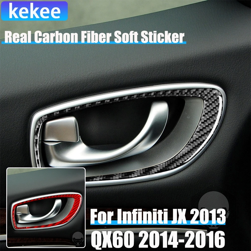 

Real Carbon Fiber Car Accessories Door Handle Frame Decorative Trim Cover Soft Sticker For Infiniti JX 2013 QX60 2014 2015 2016