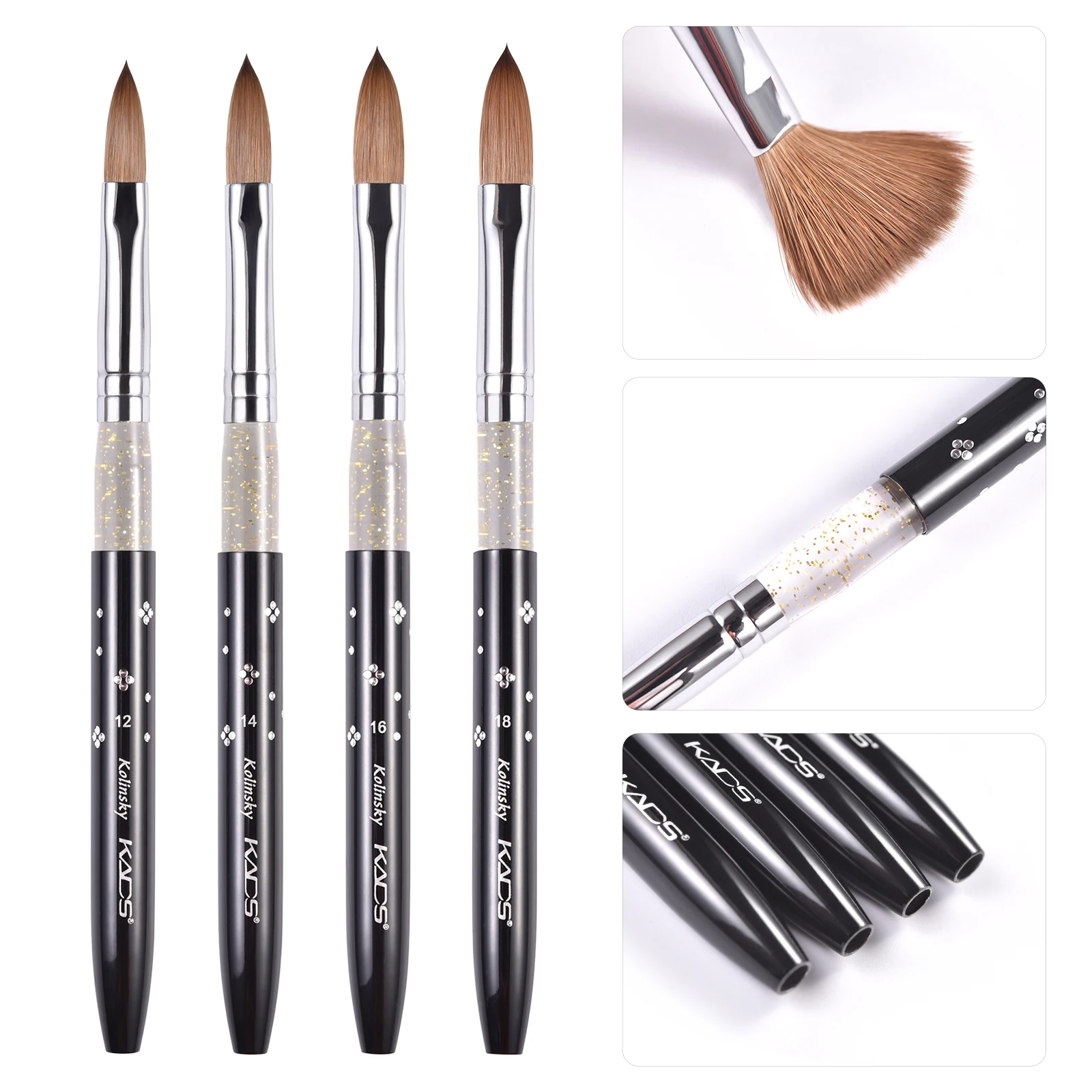 KADS #2-#18 Kolinsky Acrylic Nail Brush 3D Oval Nail Brush For Acrylic Application Professional Nail Extension Manicure Tool