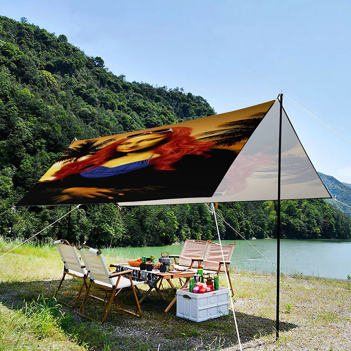 

Waterproof and UV-resistant Outdoor Shade Canopy For Family,Lightweight Portable Oxford Tent for Beach Party-Spoof Mona Lisa