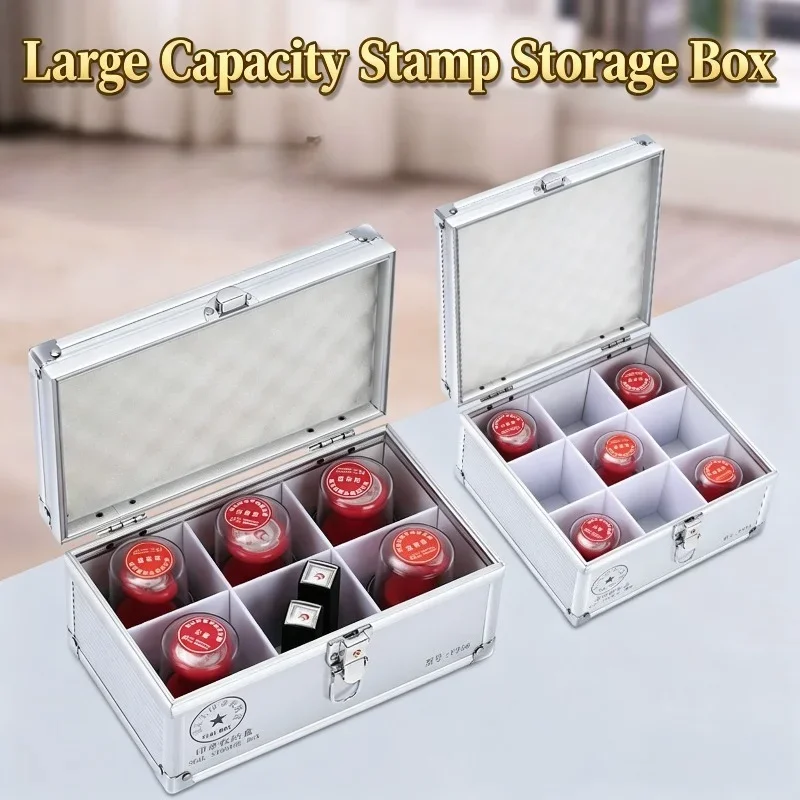 Lockable Aluminum Briefcase Organizer with Removable Dividers Portable Tool Case for Stamps Seals Office Craft Supplies