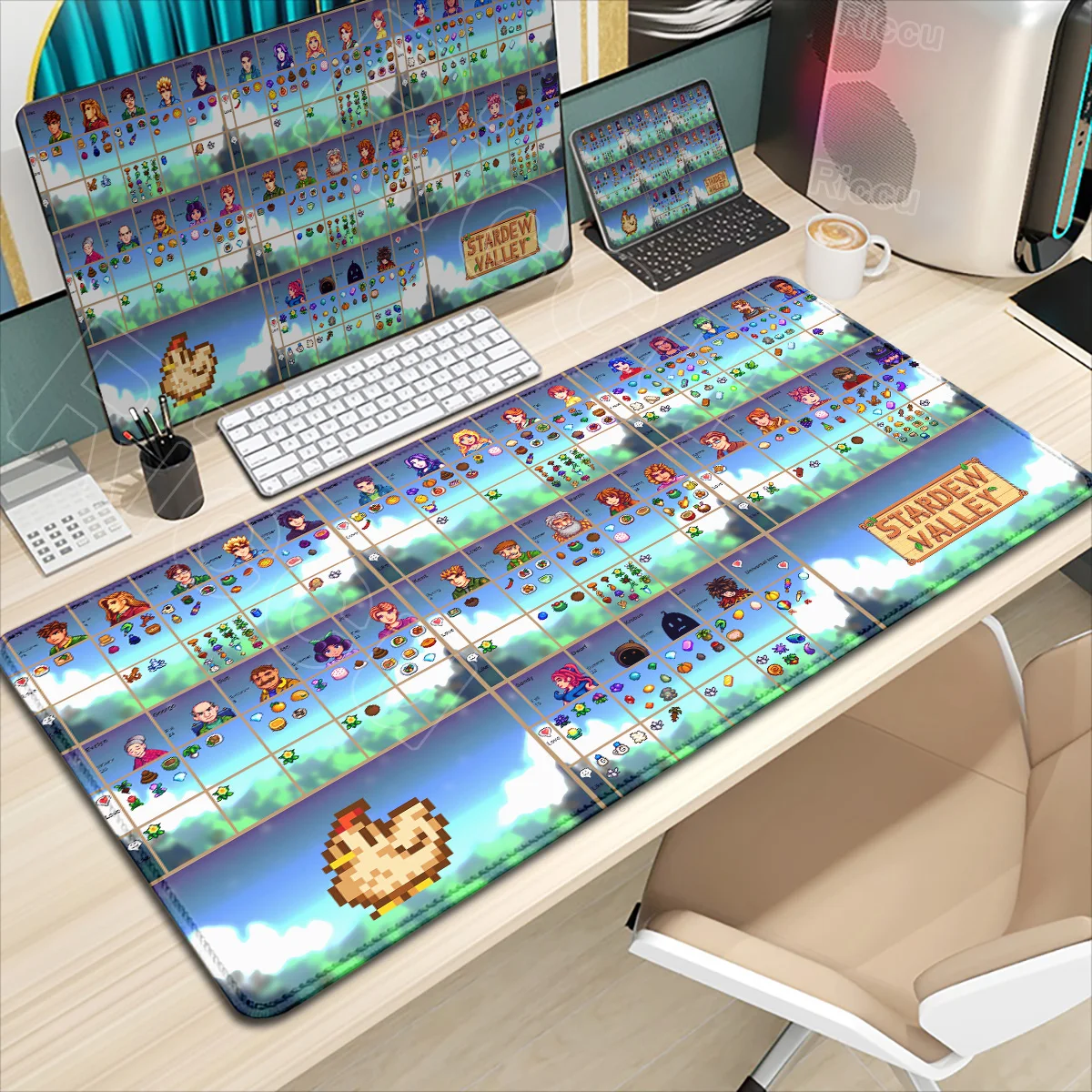 Large Gaming Mouse Pad Pixel Art Kawaii Anime Table Mat PC Stardew Valley Mousepad Laptop Cartoon Cute Keyboard Pad XXL Desk Mat