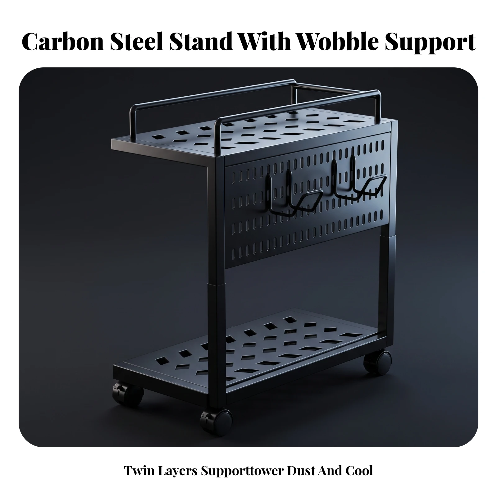 Computer Chassis Stand with Casters Portable Adjustable Computer Chassis Stand Cart Smooth-Rolling Universal for Gamers
