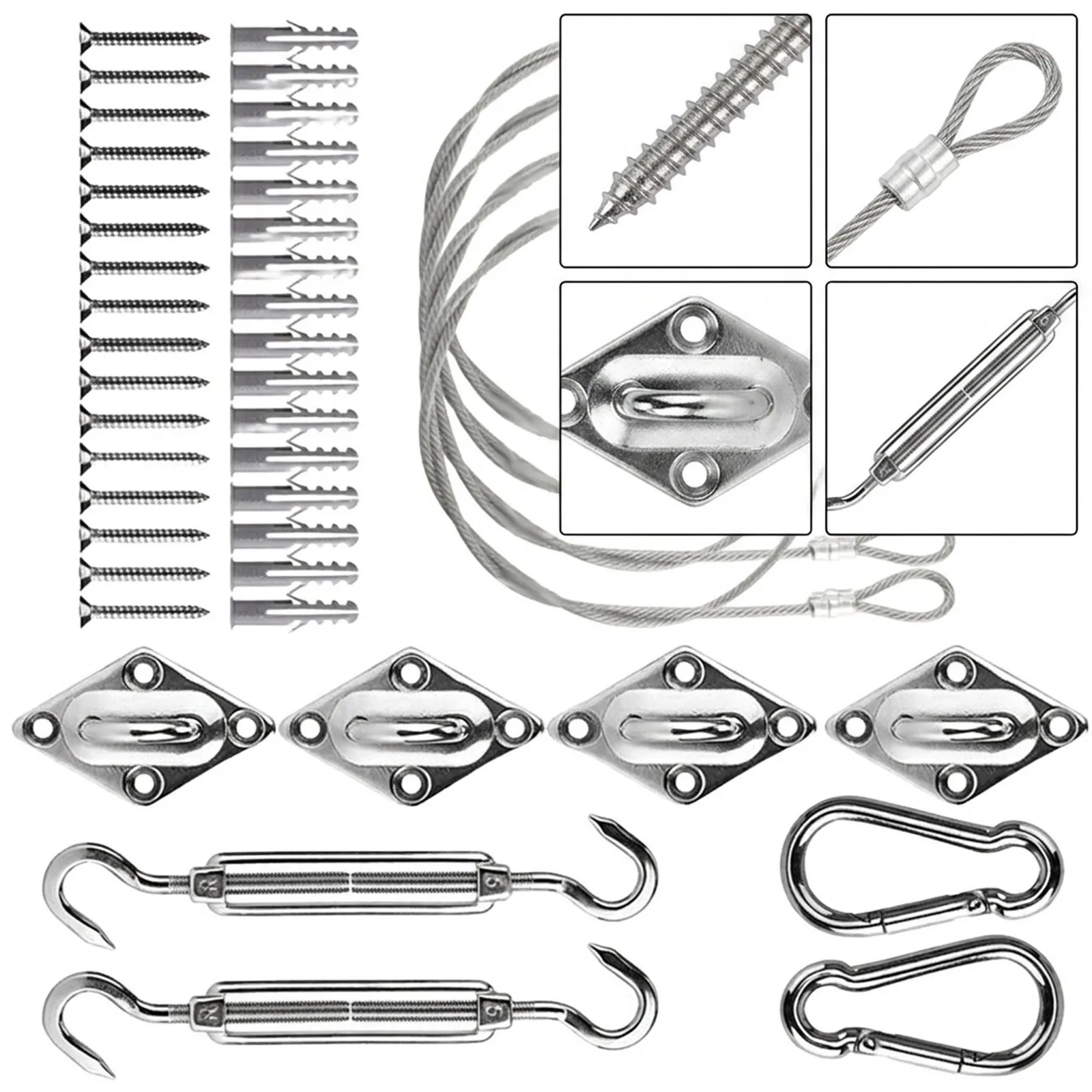 Robust 44 Pcs For Shade for sail Hardware Kit Stainless Steel for Triangle and Rectangle SunFor Shade for configurations