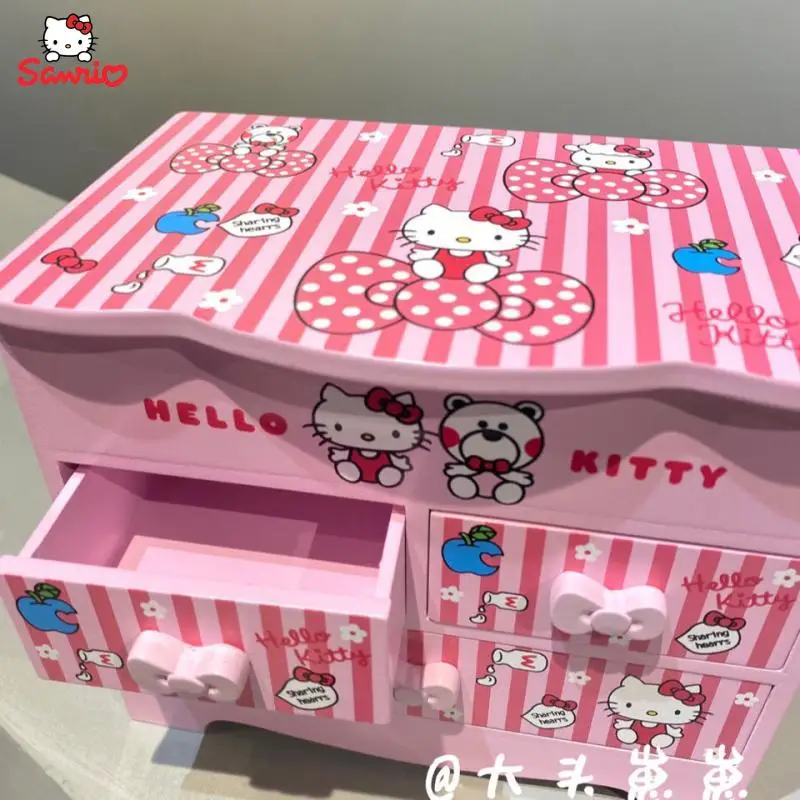 

Kawaii Sanrios Accessories Hello Kittys Cartoon Anime Storage Box Cute Girl with Mirror Dormitory Jewelry Box Children's Gifts