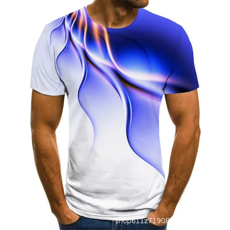 2024 men\'s summer lightning 3D print breathable round neck short sleeve t-shirt