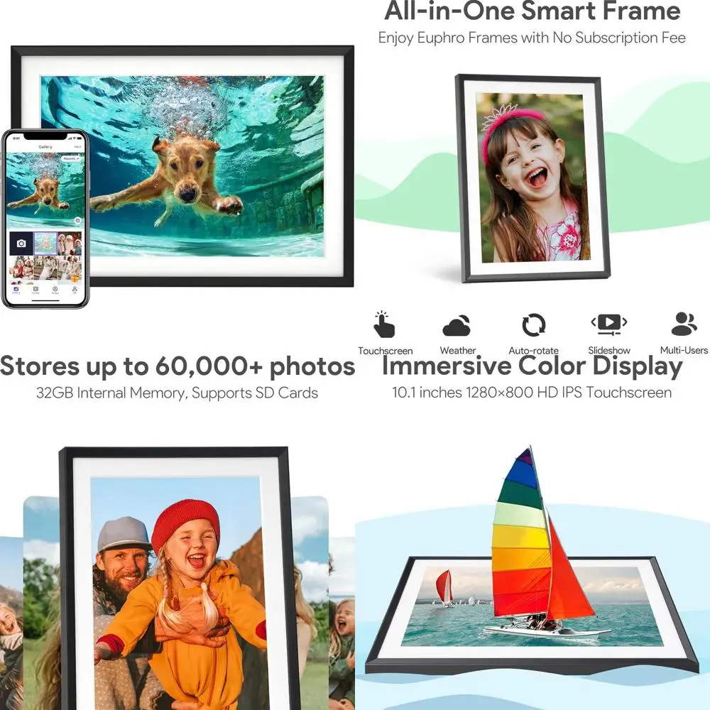 

10.1 32GB IPS Touchscreen Digital Photo Frame, 1280x800 Resolution, Share Media & Greetings with Free App