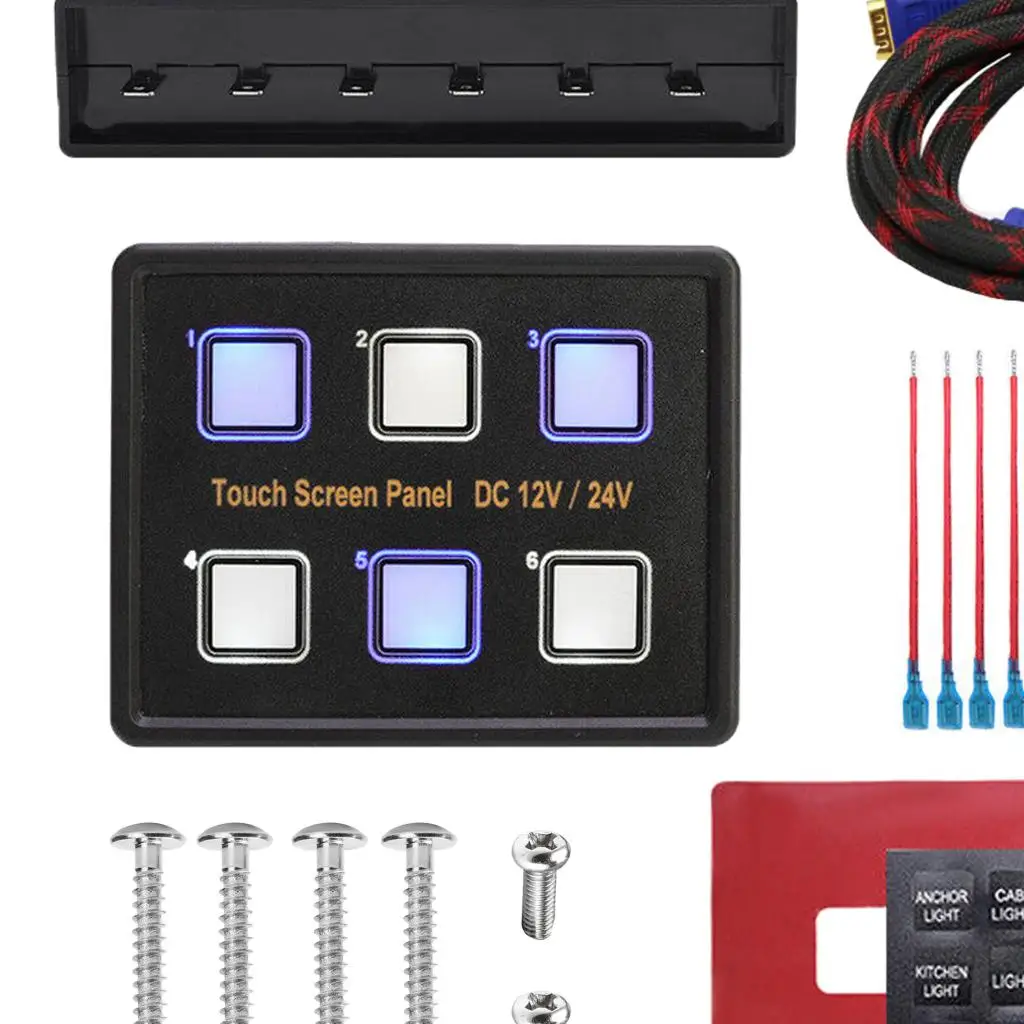 Boat Car 12V/24V 6 Gang Touch Screen LED Switch Cable Control Box