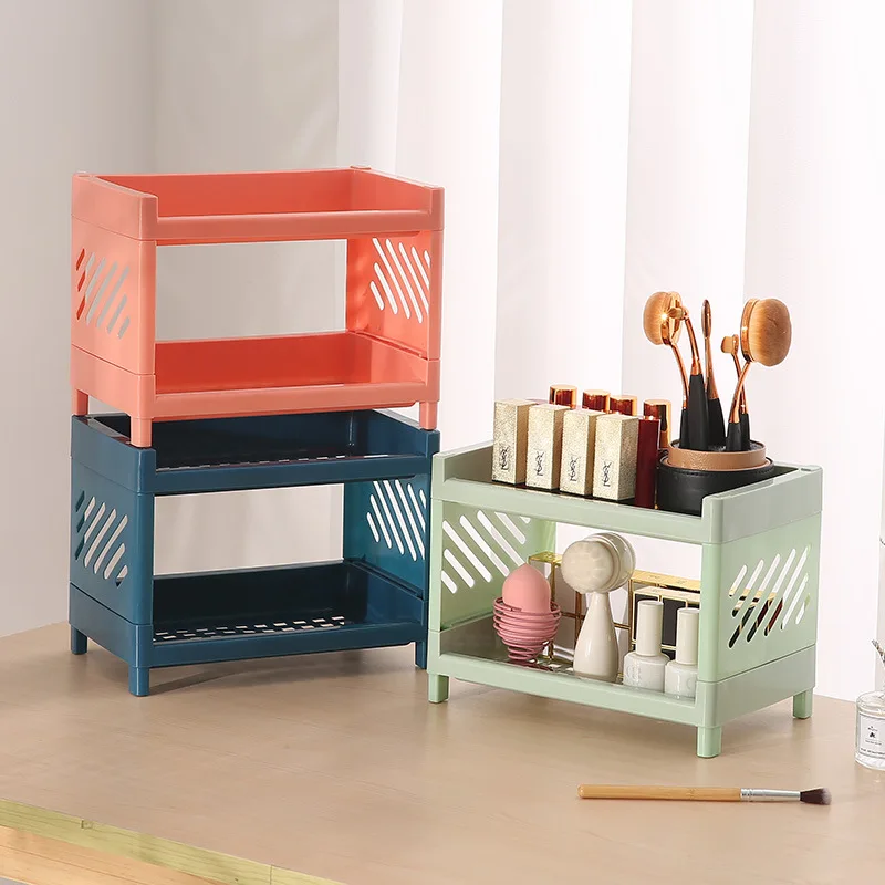 Desktop Double-layer Plastic Storage Rack Office Stationery and Cosmetics Storage Box Kitchen and Bathroom Storage Rack
