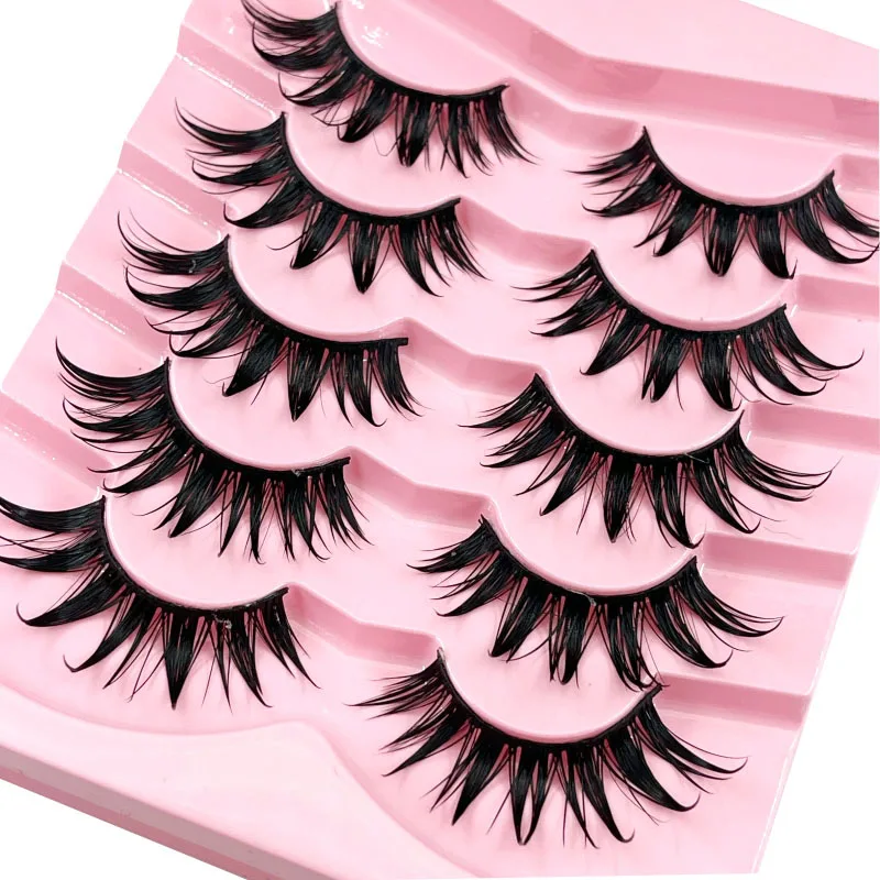 5 stks Hot-selling natte Thaise make-up dikke krachtige valse wimpers, lichte en dikke komische wimpers, gemengde race make-up wimpers