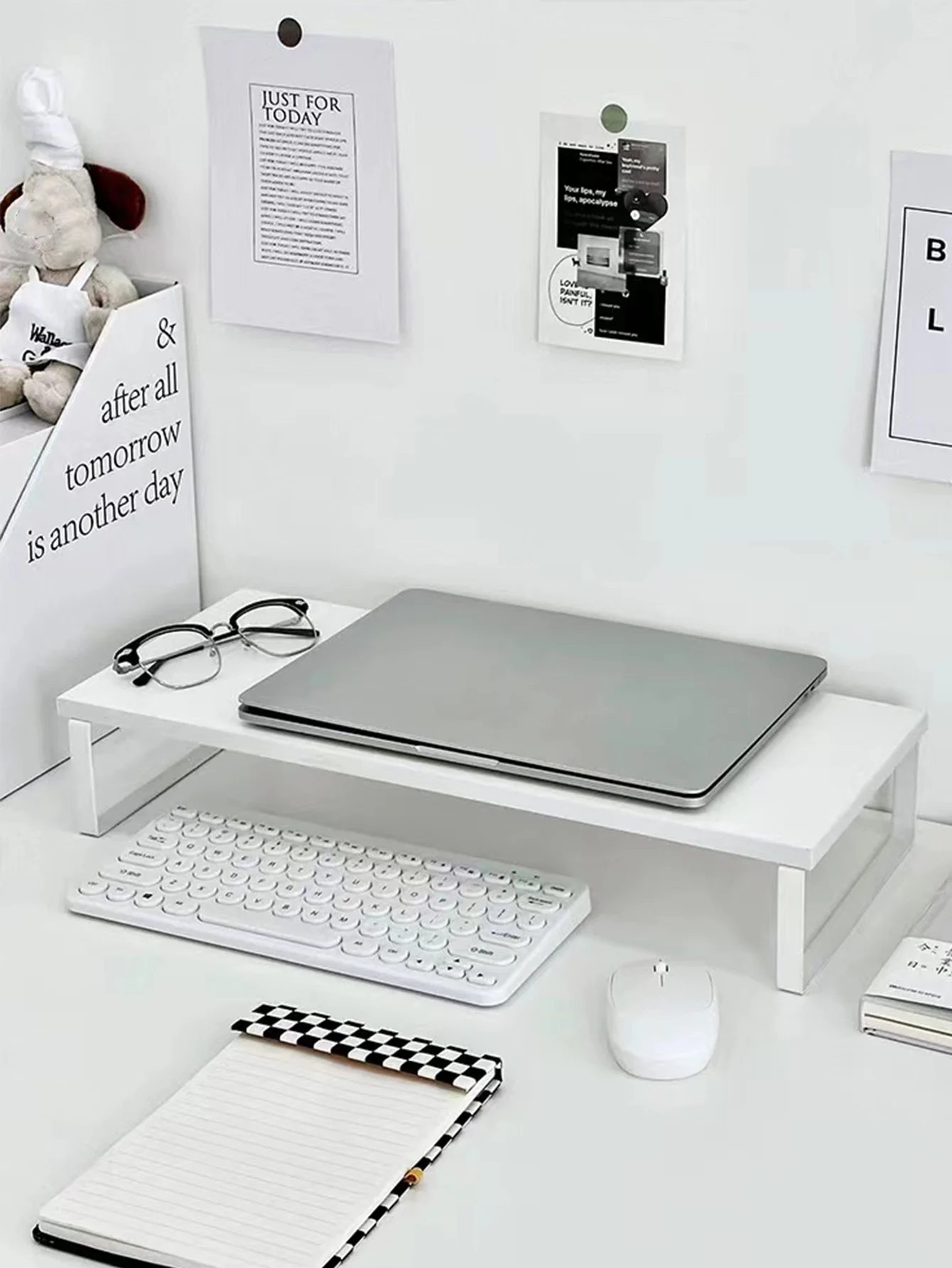 Wood Monitor Stand Riser, Ergonomic Desktop Shelf with Metal Frame, Desk Storage Organizer for PC Laptop Computer