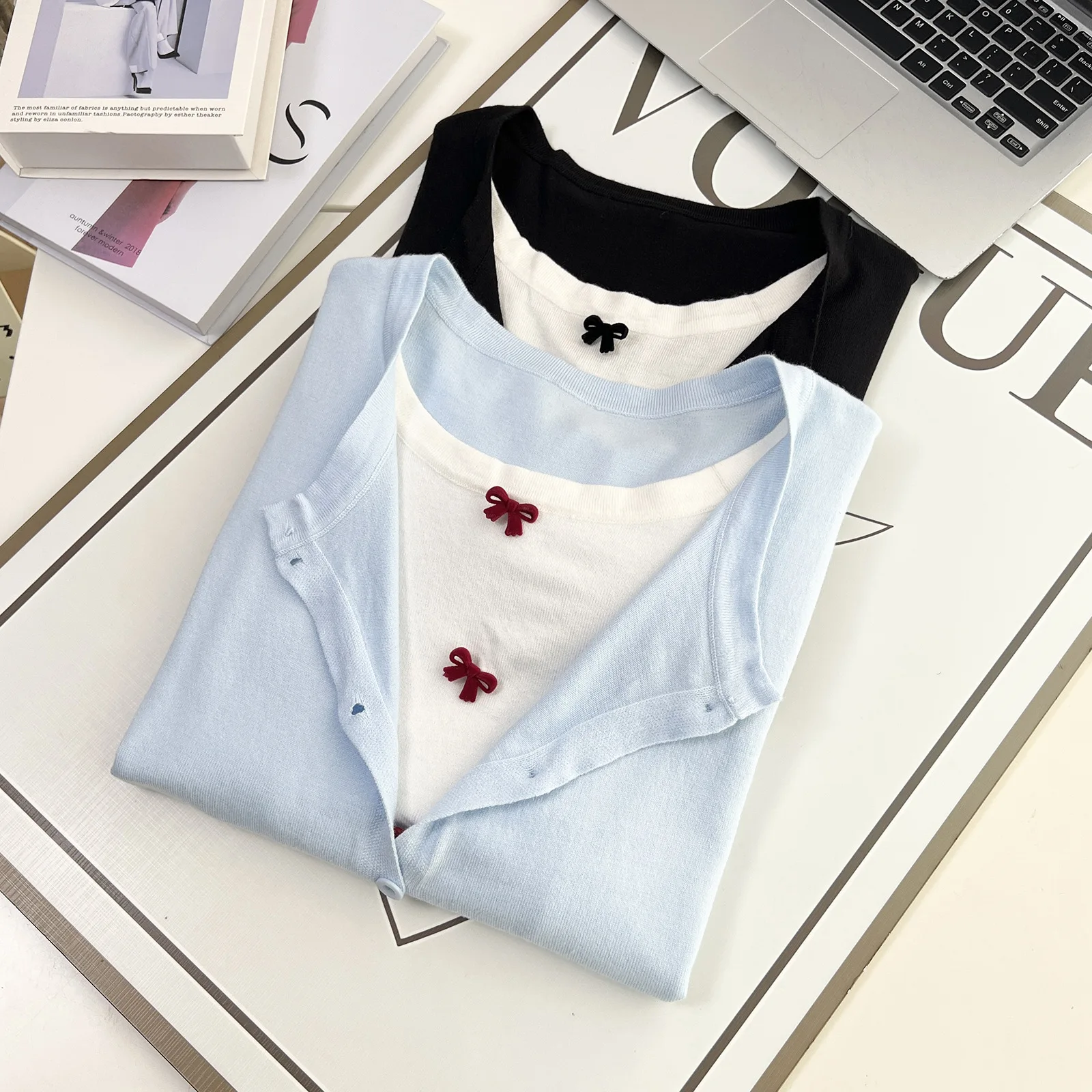 Fashion Plus Size Women's Sweater 2025 Autumn New Casual And Fresh Bow Knot Fake Two Piece Knitted Jumpers 3505
