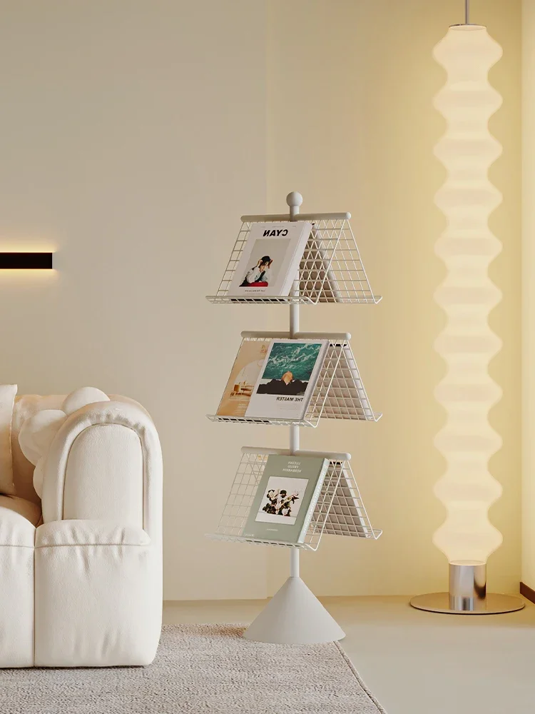 

Book and newspaper rack, metal medieval living room, villa, light luxury, vertical rotating magazine rack