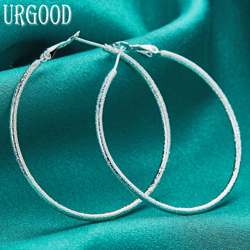 

925 Sterling Silver Matte Round Circle 50mm Hoop Earrings For Women Party Engagement Wedding Fashion Jewelry Gift