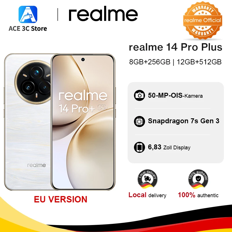 Versión europea del smartphone realme 14 Pro Plus 5G: cámara Sony con periscopio 3x y estabilización óptica (OIS), procesador Snapdragon 7s Gen 3, carga SUPERVOOC de 80 W, IP69
