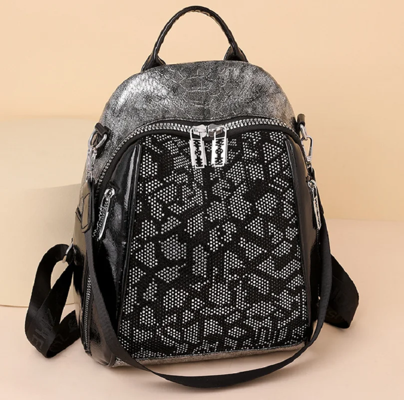 

2026 Luxury Women's Korean Fashion Large Capacity Travel Backpacks High Quality Soft Leather Shoulder Bags Crossbody Backpack