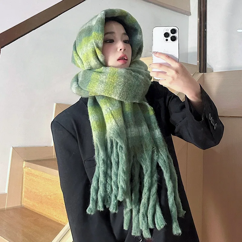 Thick Striped Cashmere Warm Shawl Women Scarf 2023 Travel Casual Rainbow Plaid Long Pashmina Wraps with Tassel Blanket Bufanda