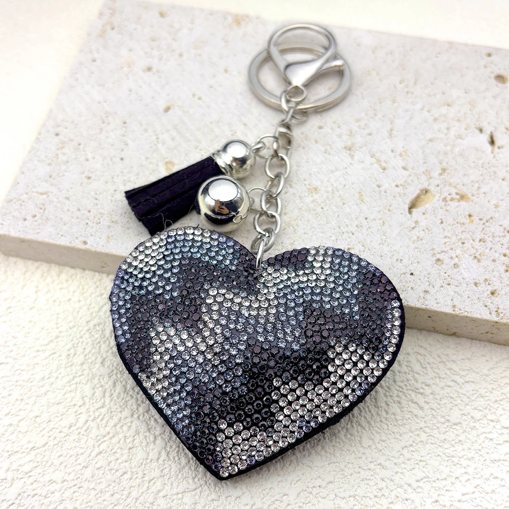 Black Figure Heart Love Keychain For Women Men Tassel Crystal Female Bag Charm Elegant Decoration Sweet Keyring Jewelry Gifts
