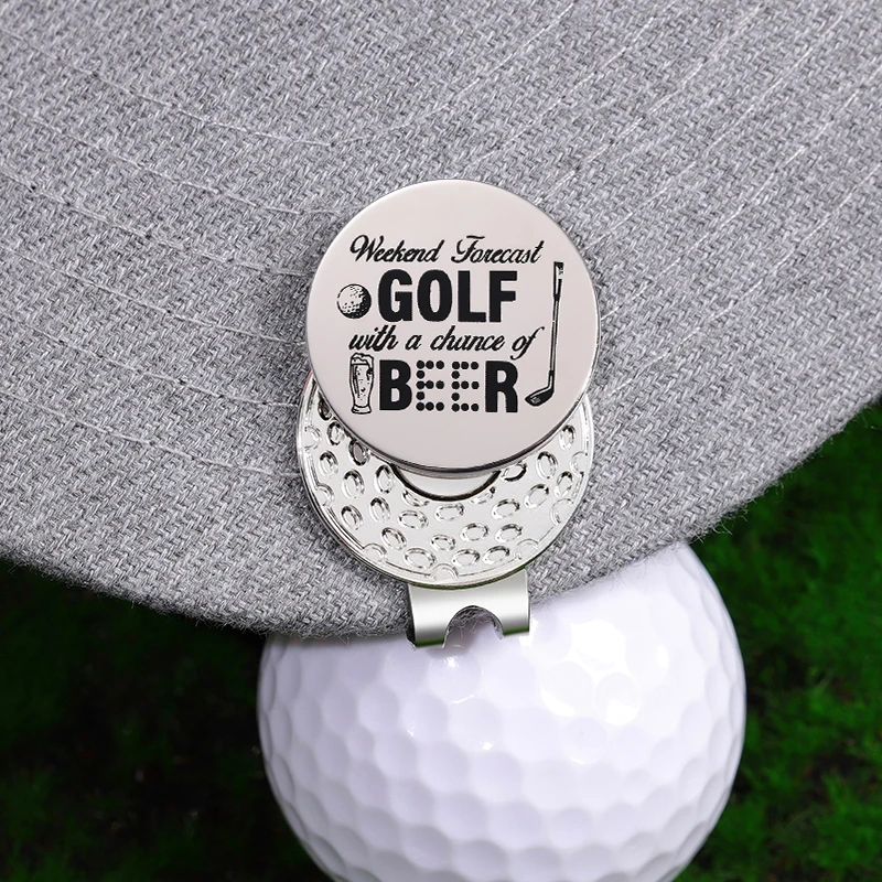 Funny Magnetic Hat Clip Weekend Forecast Golf With A Chance Of Beer Sliver Color Golf Marker With Baseball Clip Accessories Gift