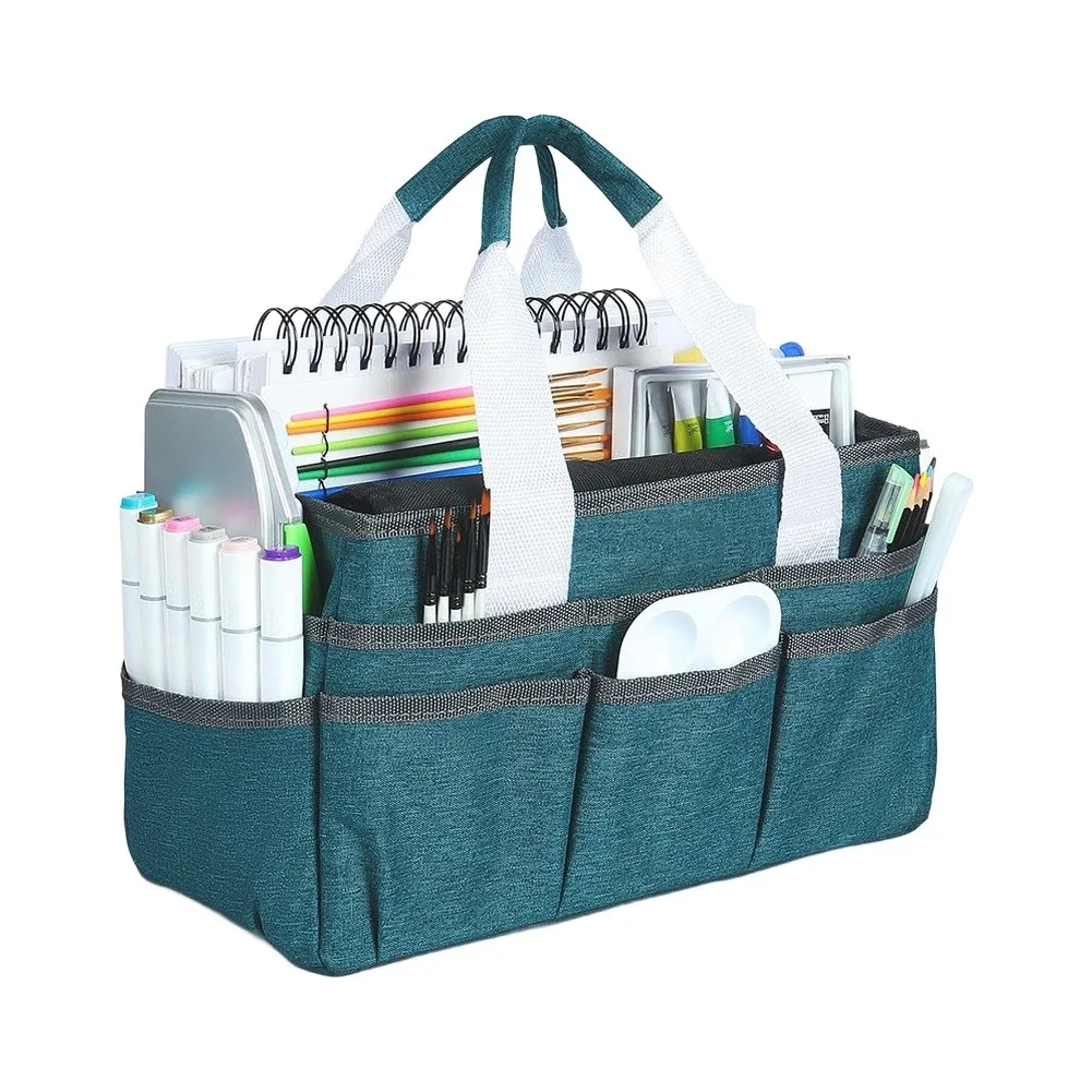 Craft Supply Storage Tote Bag Featuring 16 Pockets for Sewing Garden Art Supplies Organizer with Reinforced Bottom