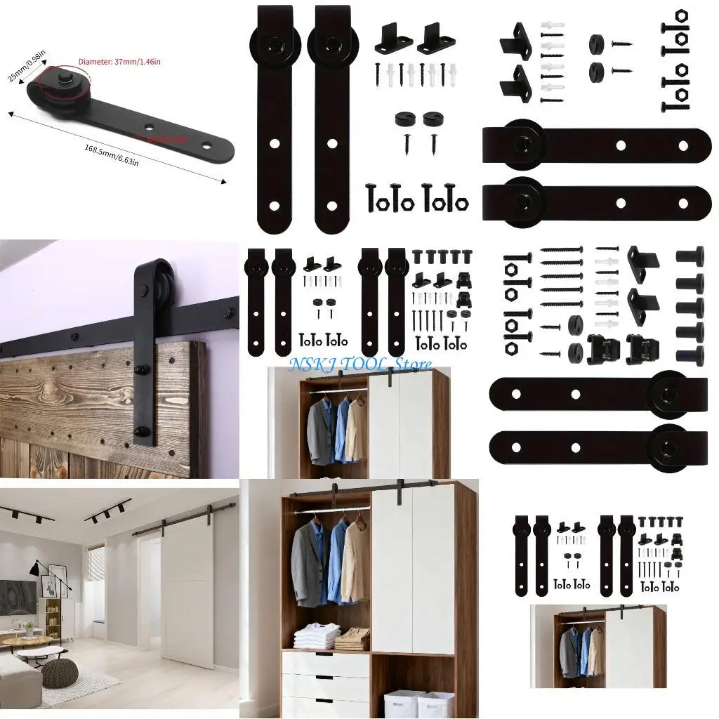 

L8RC Apartment Friendly Sliding Barn Gate Hardware Set with All Mounting Accessories Quick 30 Moment Installation