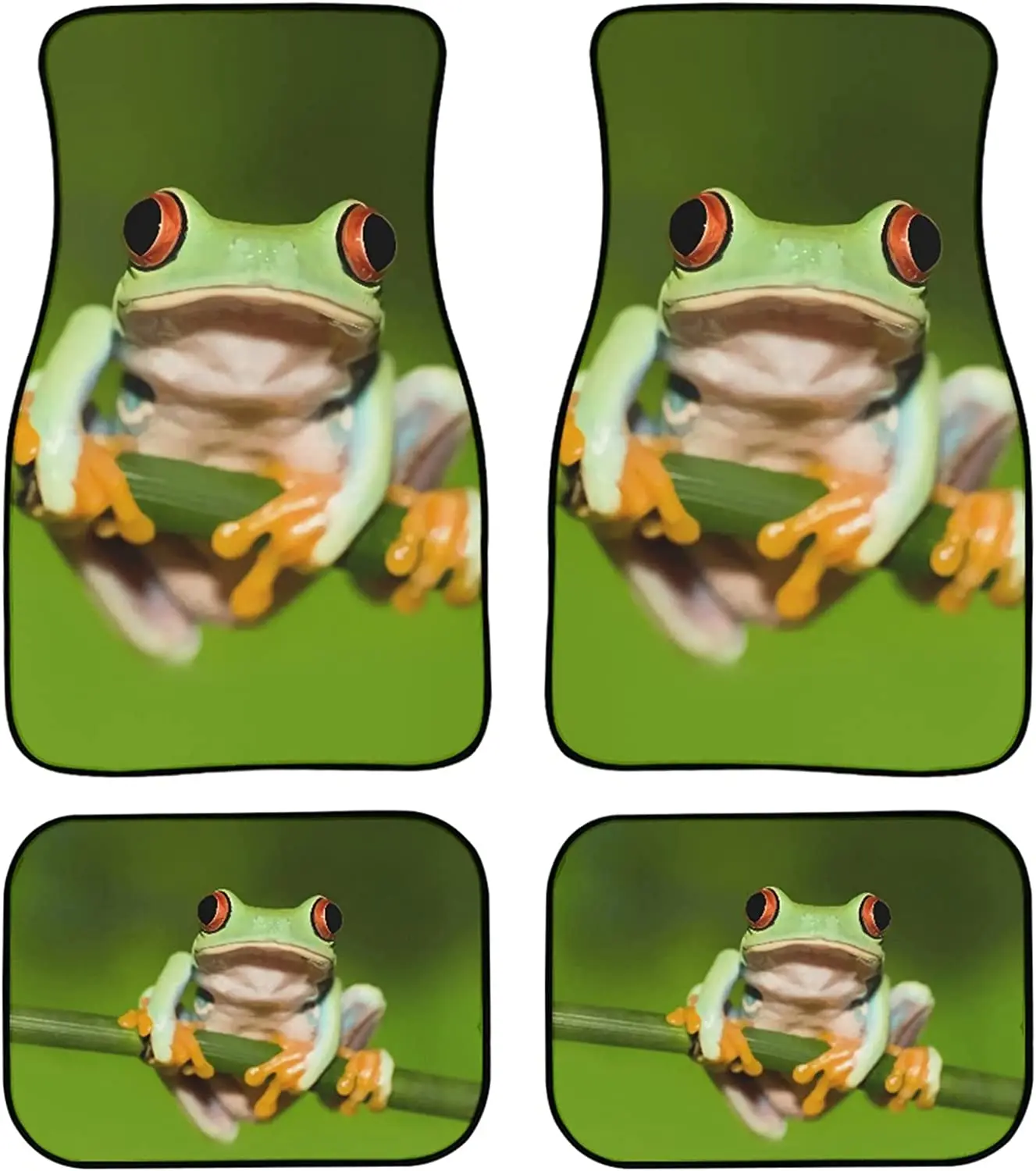 

Green Frog Print Automotive Floor Mats All Weather Car Carpet for Decoration, Full Set Front & Rear Car Floor Mat Car