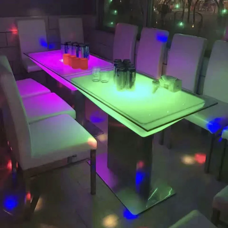 KTV Outdoor Cafe Commercial Bar Table With Luminous LED Lighting And Bar Chair Modern Square Plastic Tabletop Furniture Decor