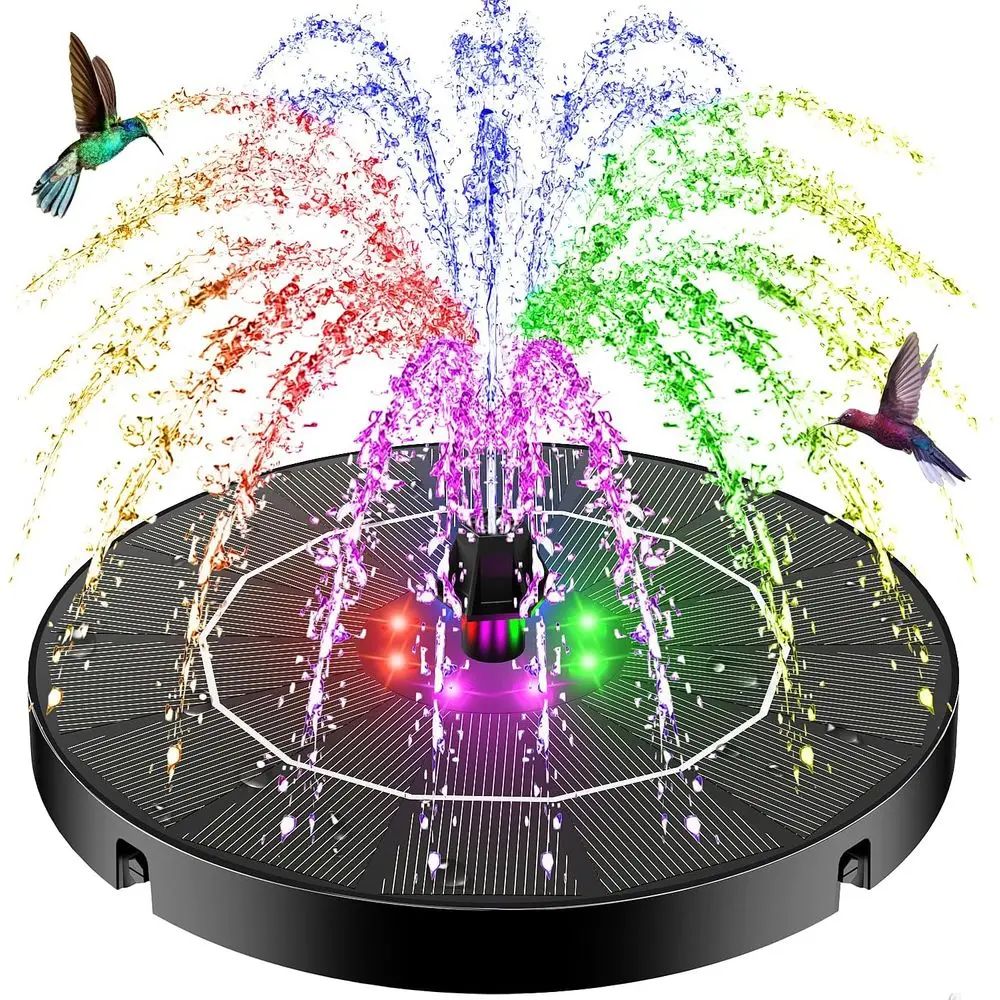 

2026 Upgrade 3.5W Bird Bath Fountain Pump with Color LED Lights, 7 Nozzles & 4 Mixed Rods for Garden, Patio, Pond, Pool, Fish Ta