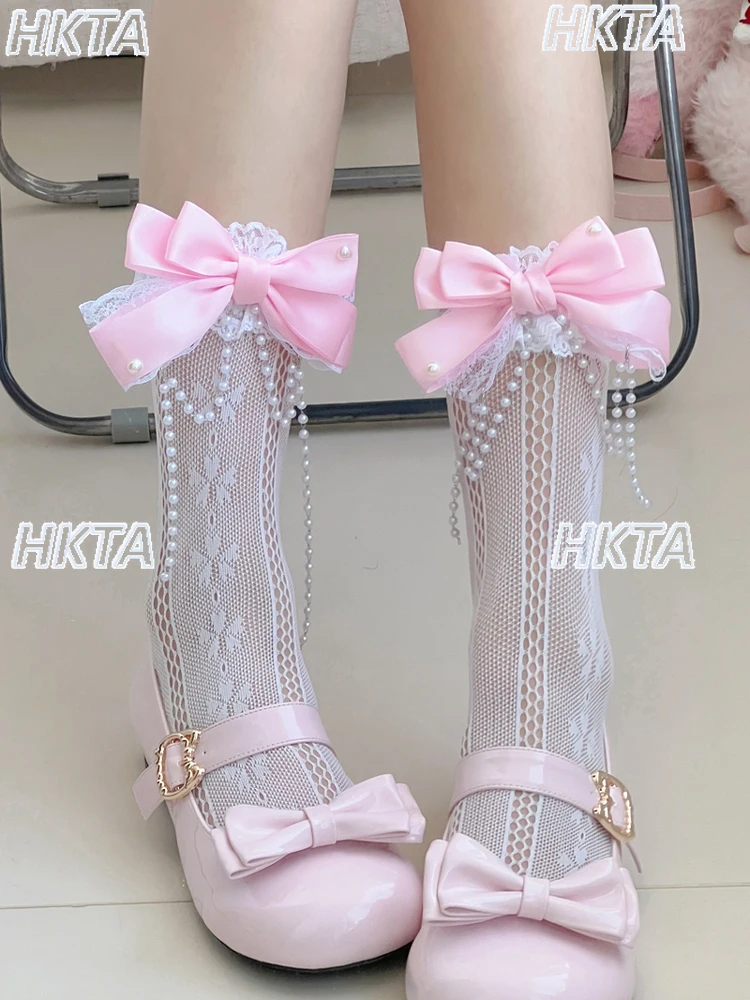 

Оригинальные летние полые носки в стиле Лолиты, женские ювелирные изделия для тяжелой промышленности, ожерелье ручной работы с жемчугом, аксессуары, сказочные носки для девочек