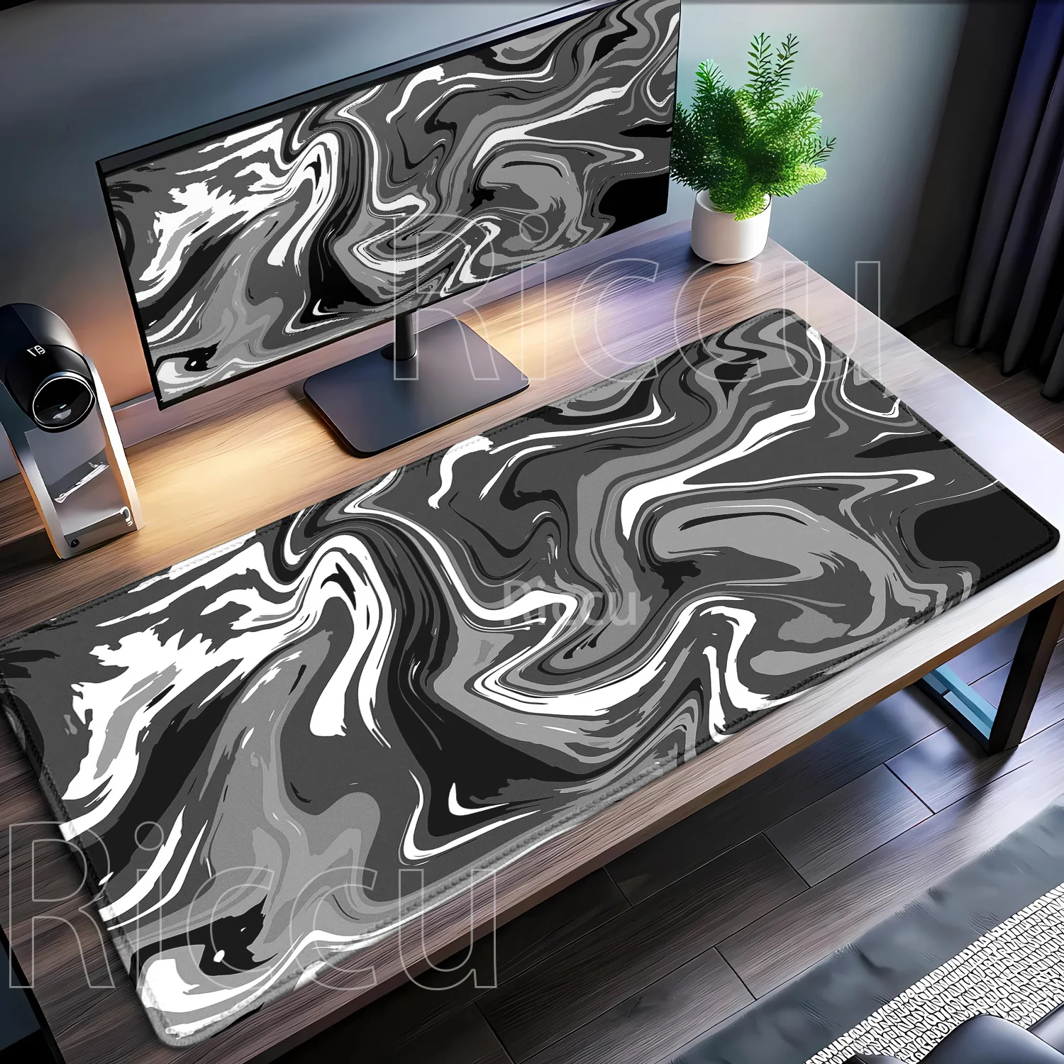 Black White Strata Liquid Mouse Pad Computer Laptop Anime Keyboard Mouse Mat Non-slip Mousepad Keyboards HD Printing XXL DeskMat
