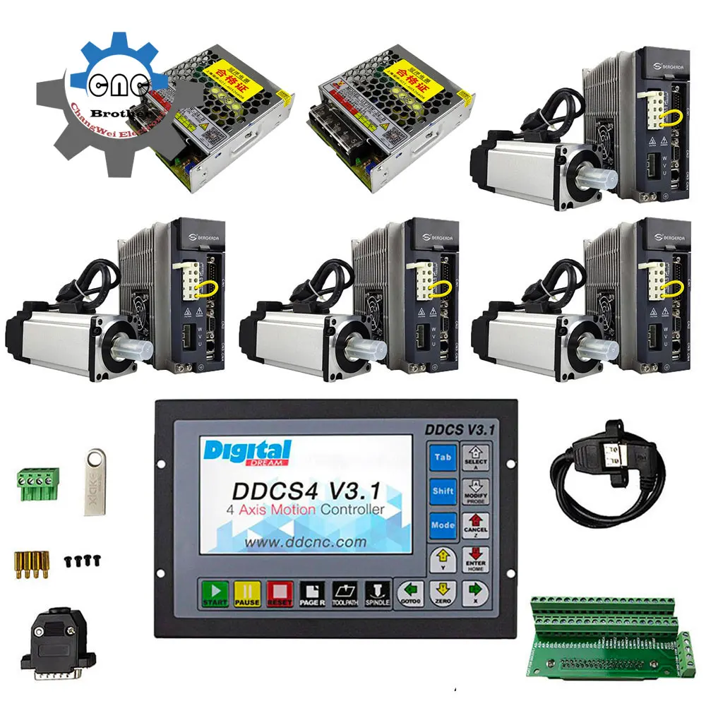 

CNC 4-Axis Combination Kit DDCSV3.1 Offline CNC Controller+4*750W AC Servo Motor Kit+Z-Axis With Brake+2*75W24V Power Supply