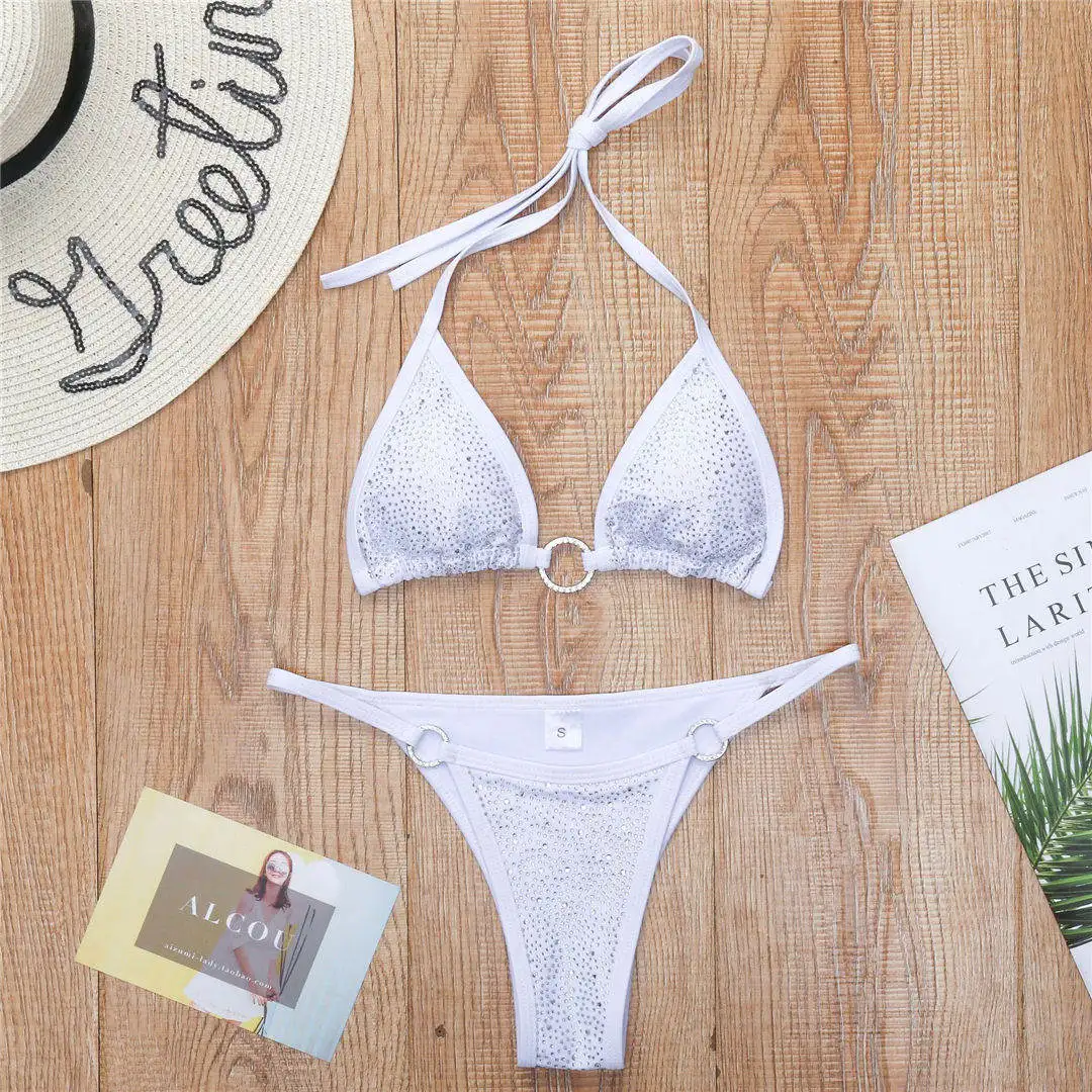 Sexy Bling Strass Mini Bikini Damen Badeanzug Frauen Bademode Zweiteiliger Bikini-Set Bademantel Badeanzug Schwimmen Damen V2064 – Detail 33