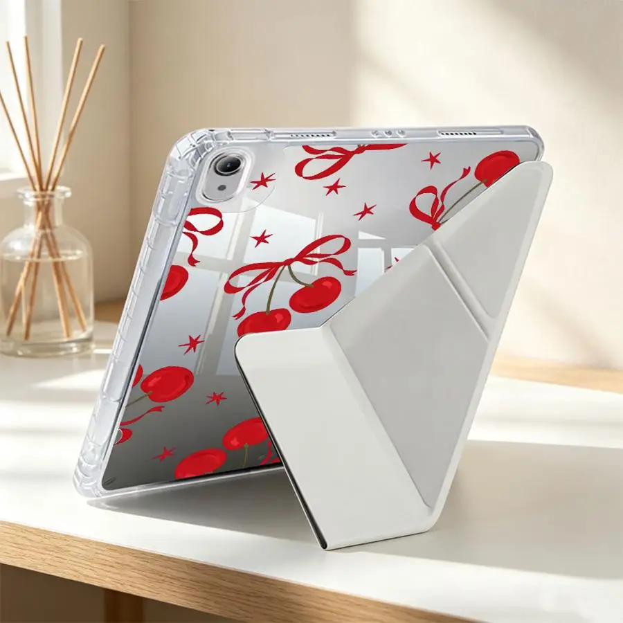 With Pen Slot Cover Tablet Case For iPad Pro 13 2025 2026 Air 8 M2 M3 3 9th 12th Mini 7 6 5 11th 10th Gen Red Lovely Cherry