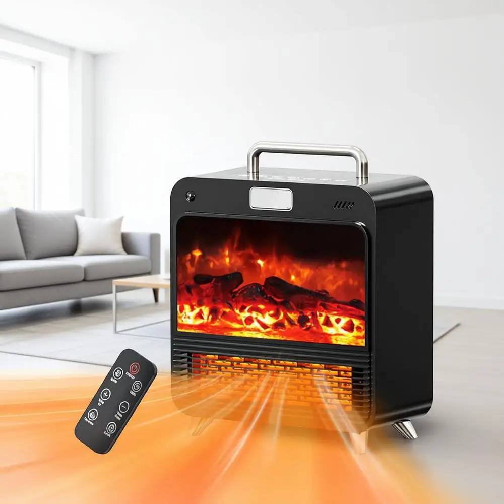 

Портативный электрический обогреватель 1500 Вт с реалистичным 3D-эффектом пламени, сенсорным и дистанционным управлением, быстрым PTC-нагревом, 3 режимами нагрева для помещений