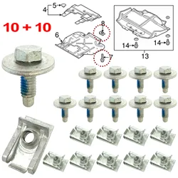 20pcs/10set For Opel Vauxhall Vivaro Renault Trafic Fiat Talento Nissan Primastar Engine Cover Undertray Clips Bolt U-nut Screws