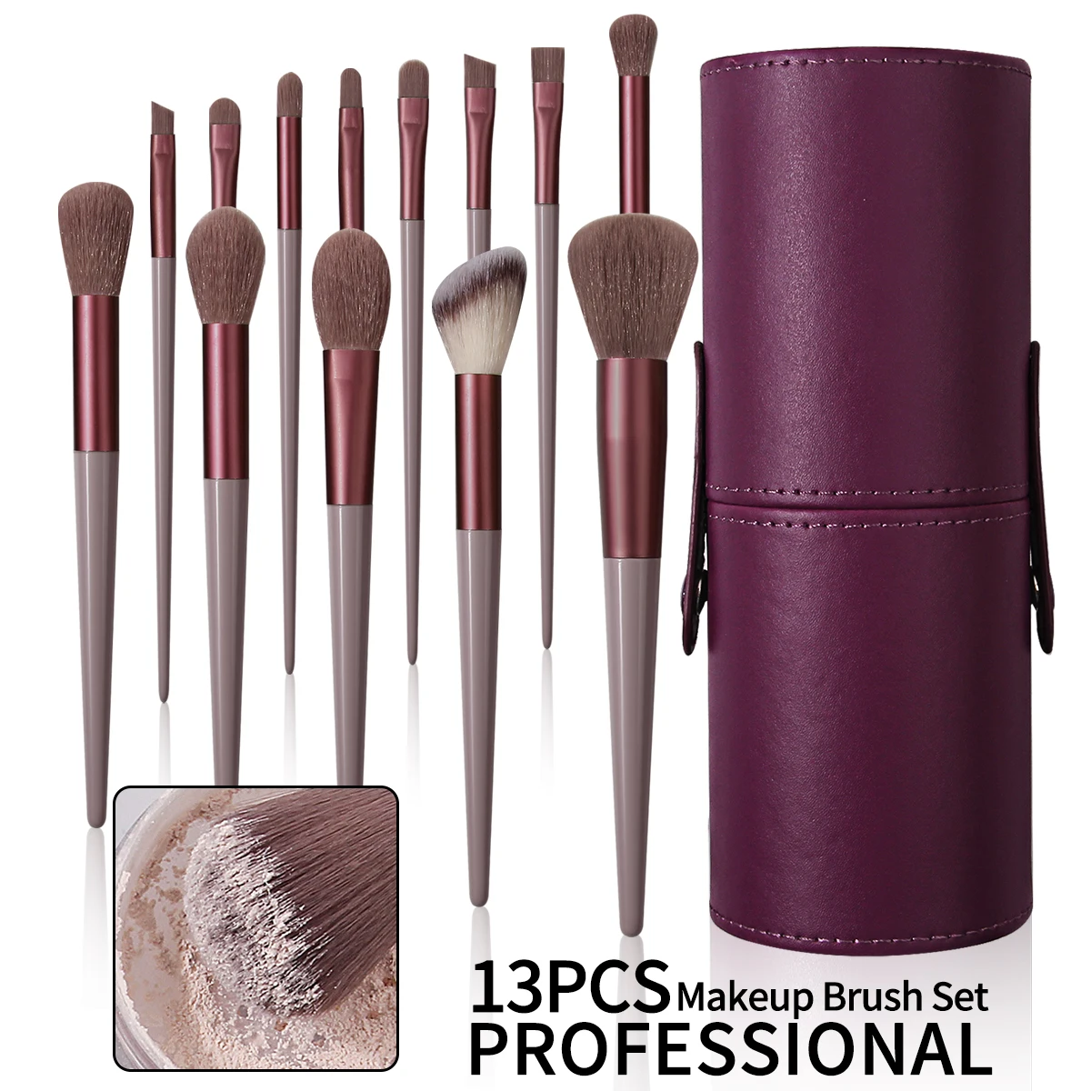 Travel portable 13pcs high-end makeup brush set, soft bristle foundation, blush, eyeshadow, contouring brush + storage bucket