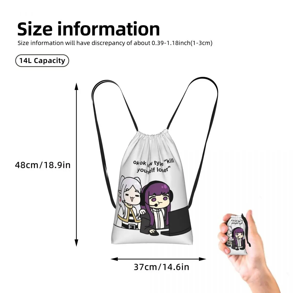 Gamer Fern And Frieren Classic Drawstring Backpack hiking cycling Bag Lightweight Foldable Storage Drawstring Bag for Men Women
