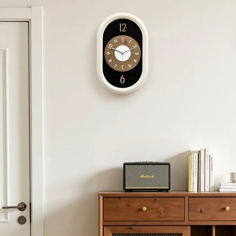 Italian Modern Wall Clock Silent Non Ticking Quartz Minimalist Oval Pendulum Hanging Clock Living Room Dining Room Home Decor