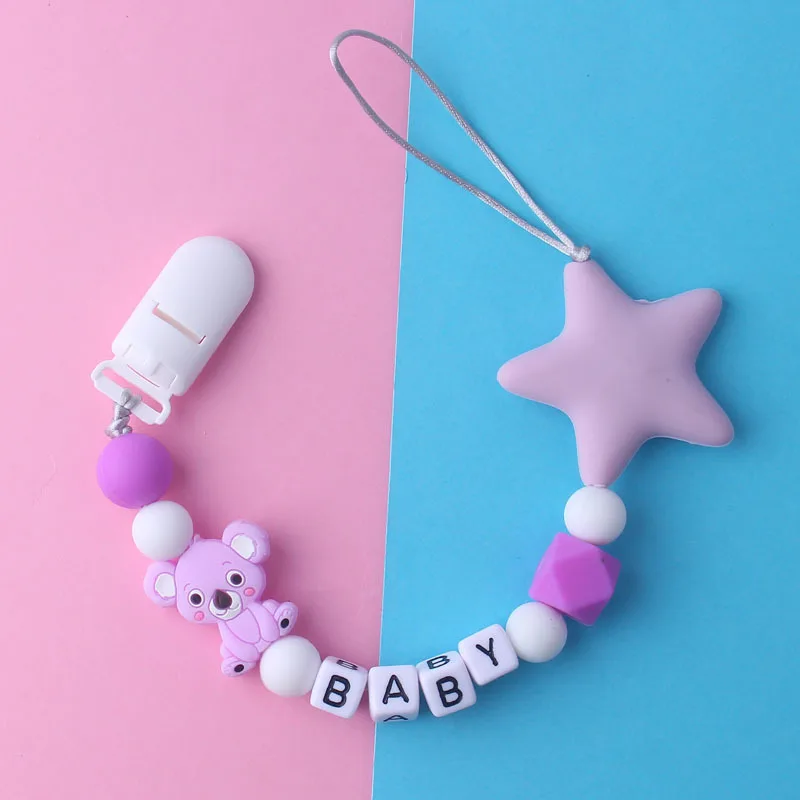 Personalized Name Custom Baby Pacifier Chain Clip Silicone Newborn Nipple Holder for Infant Baby Teether Chains Baby Accessories