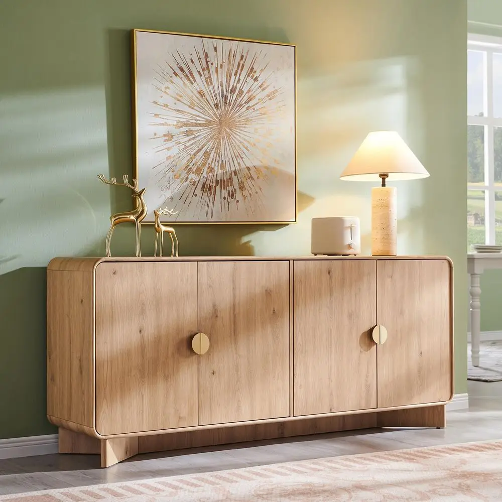 

Буфет из натурального дуба 70, с отделениями для хранения, 4 дверцами и регулируемыми полками для столовой или гостиной