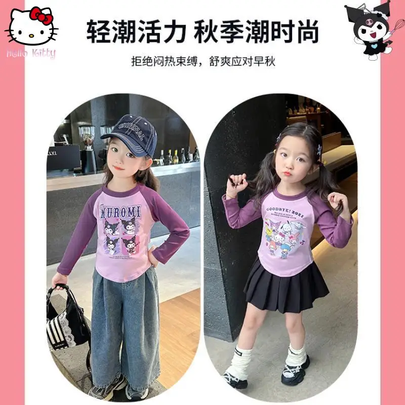 

Anime Kawaii Girls T Shirt Sanrio Kuromi Spring Autumn Cartoon Long Sleeved Base Shirt Kids New Fashion Skin Friendly Soft Tops