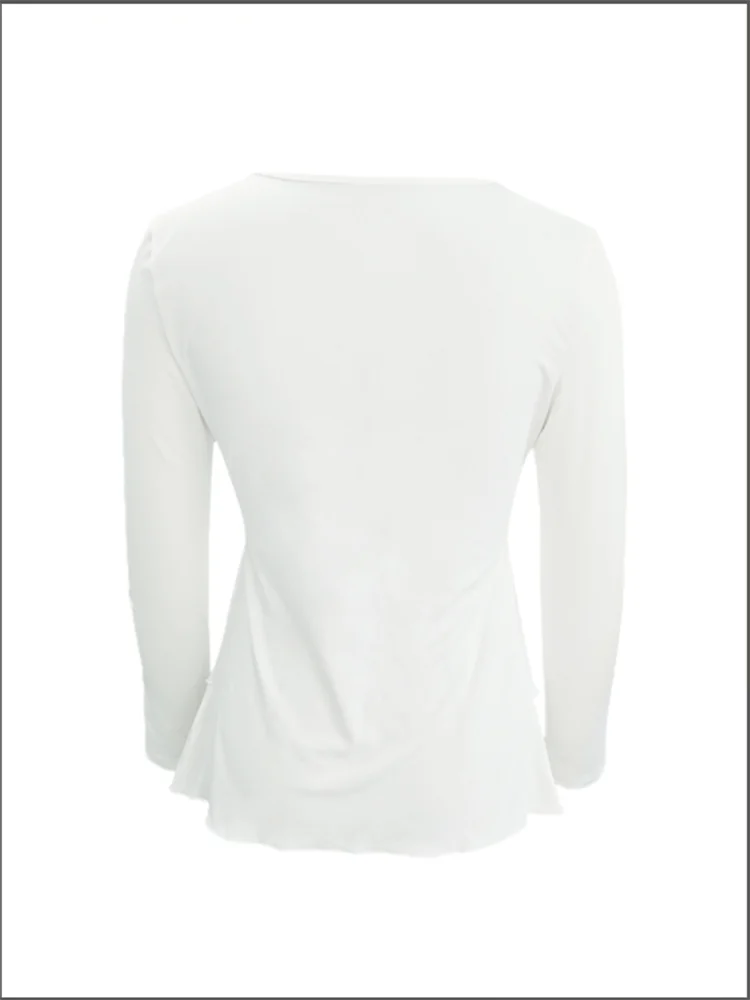 Women\'s U-Neck Long Sleeve Button Top Casual White T-Shirt Fashion Elegant Temperament Daily Blouse