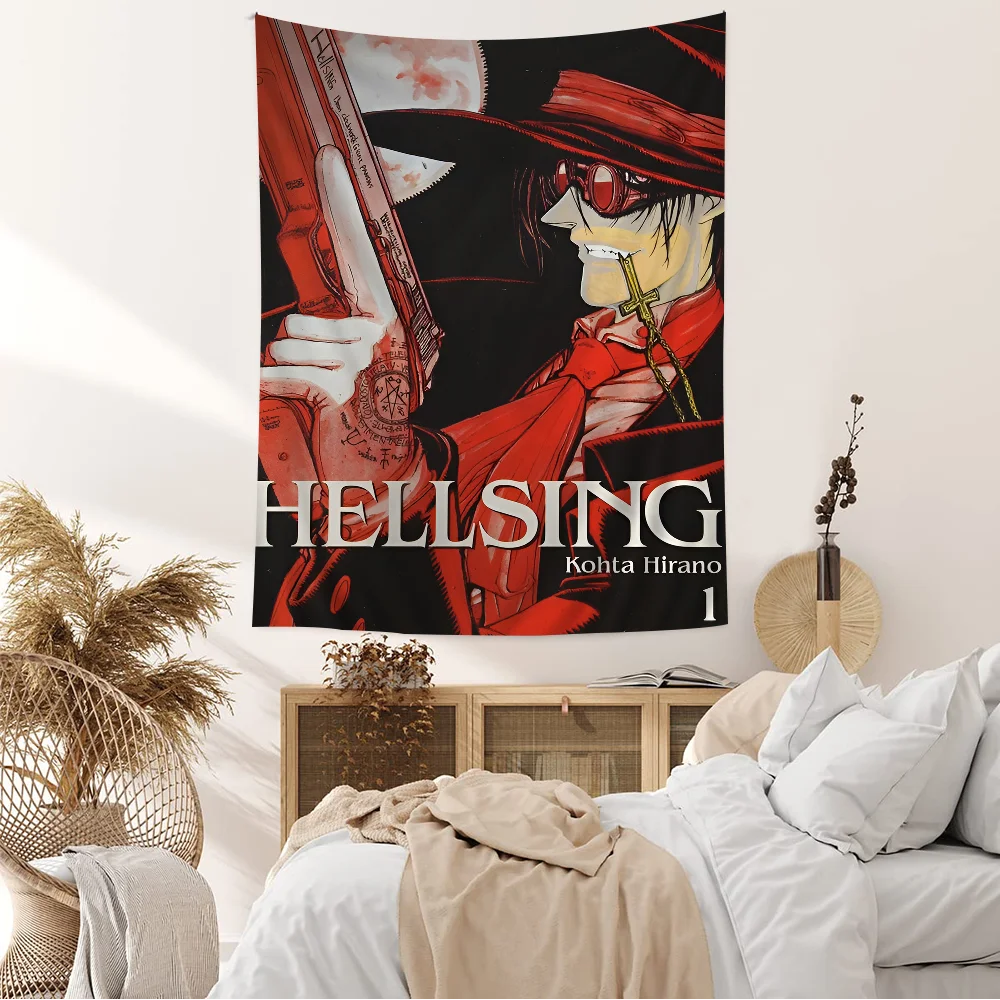 Anime Hellsing Tapestry Art Printing Japanese Wall Tapestry Anime Wall Hanging Home Decor