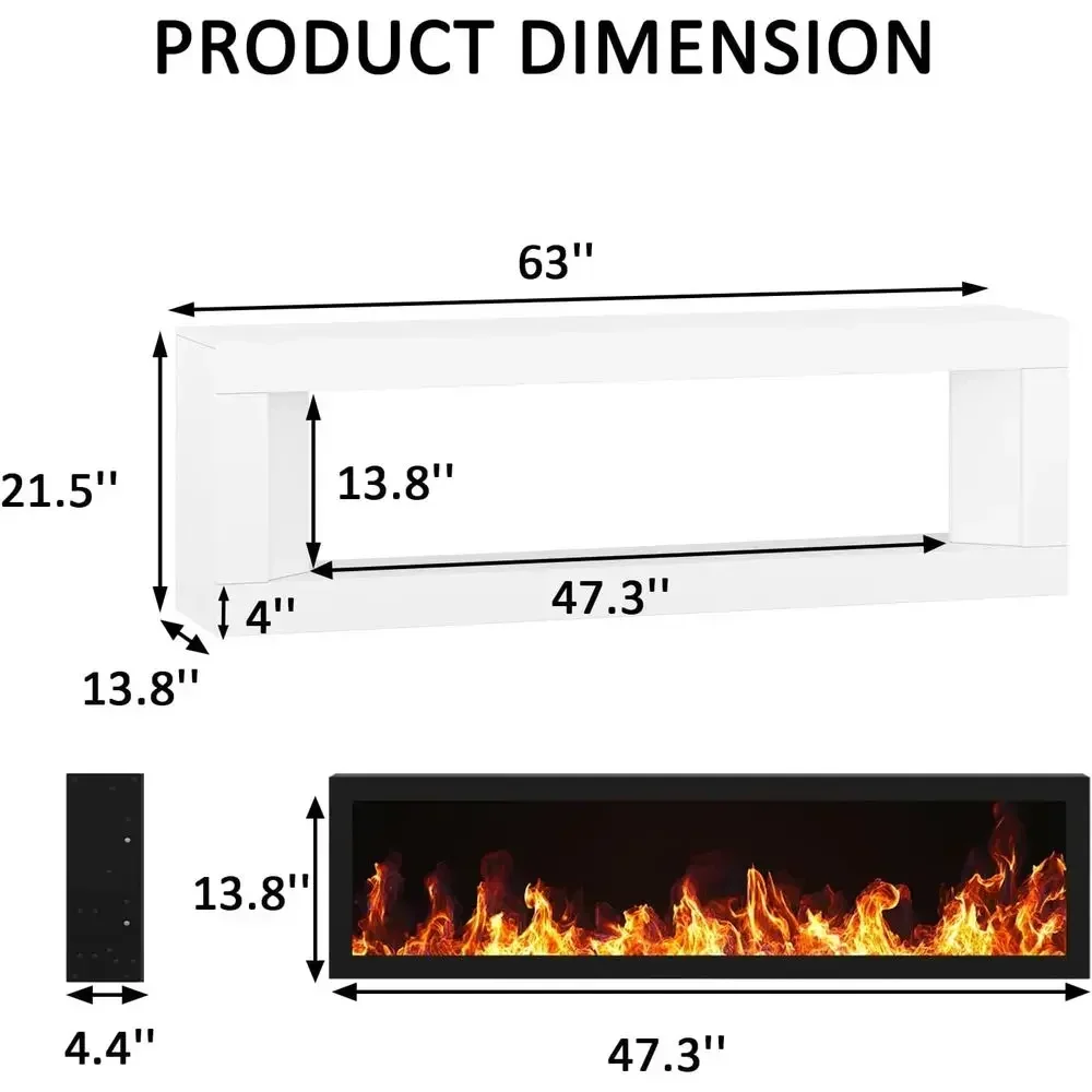 High Gloss TV Stand for 47 Electric Fireplace, 63 Unheated Entertainment Center with Fireplace, Cherry Wood TV Stand for 12 Elec