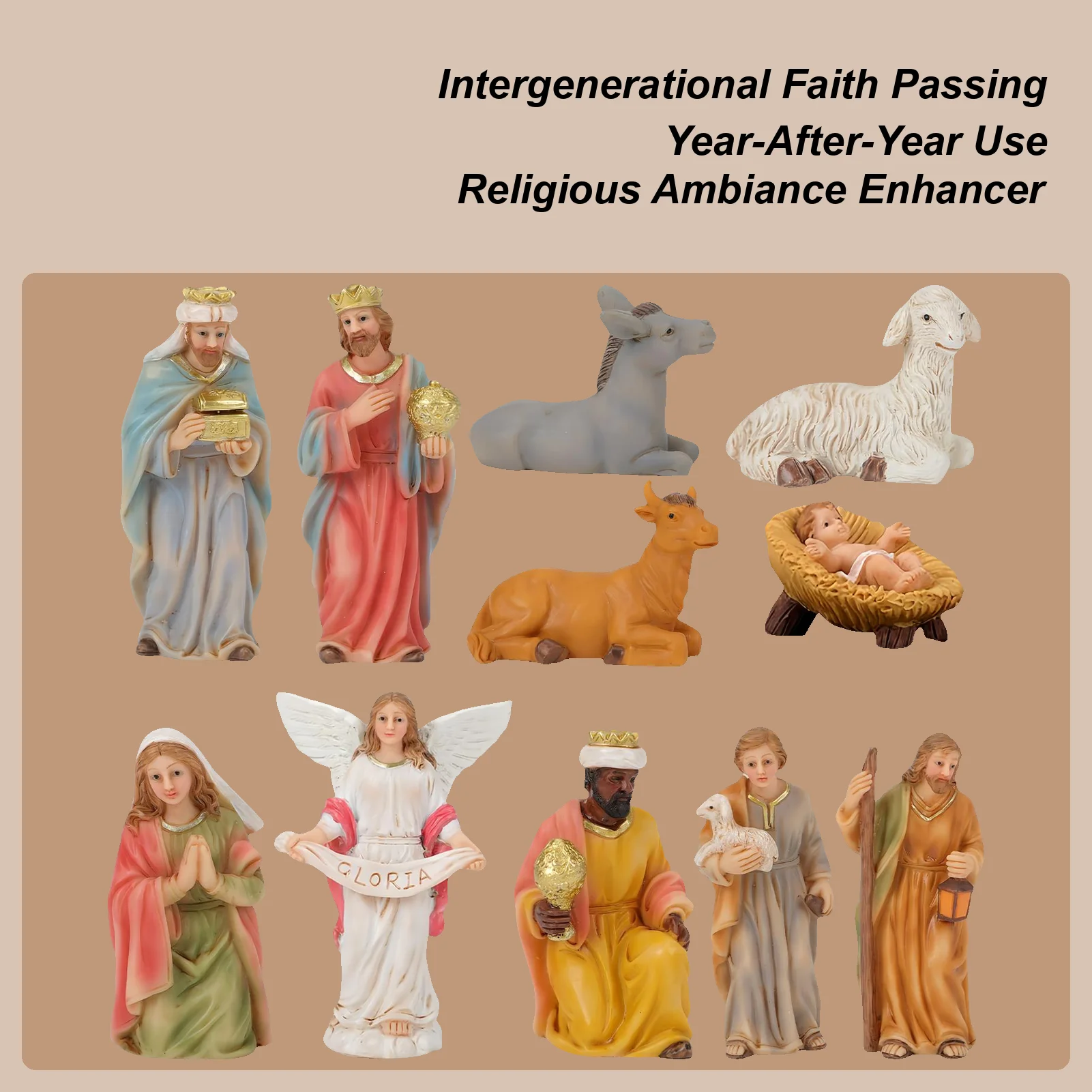 11pcs Christmas Nativity Set Scene Figurines Resin Manger Holiday Decor Christian Family Nativity Miniature Figurines