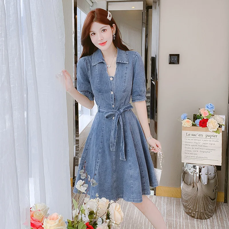 2024 Summer Fashionable Casual French Retro Cowboy Dress With Waist Collection High Quality Medium Length Dress For Women