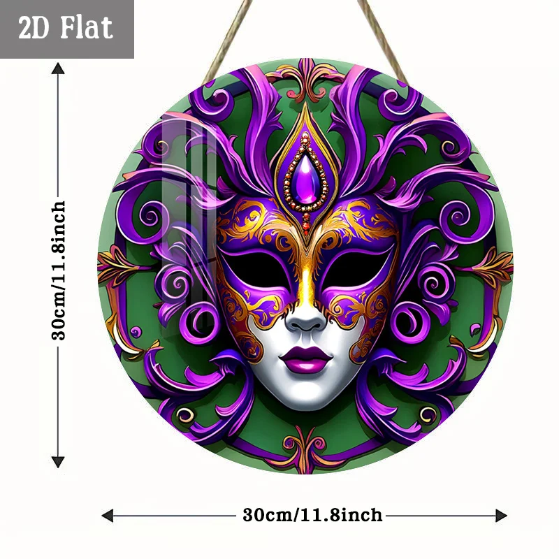 2D Flat, 1pc Mardi Gras Wood Panel Wall Art - Retro Round Purple & Golden Suitable for Home, Cafe, Garage Decor, Frameless 2D Fl